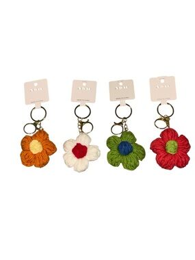 Crochet Flower Keychain Bundle Set of 4 Boho Daisy Bag Charm Accessories Gift